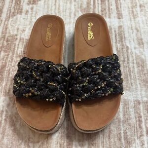 Women’s Black Braided Platform Slide Sandals Size 8.5 – New